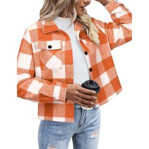 imageZeagoo Flannels for Women Cropped Shacket Jacket Fashion Plaid Button Down Shirt 2025 Fall Coat TopsZgw179