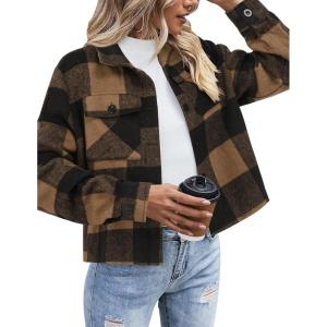 imageZeagoo Flannels for Women Cropped Shacket Jacket Fashion Plaid Button Down Shirt 2025 Fall Coat TopsZgw23