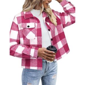 imageZeagoo Flannels for Women Cropped Shacket Jacket Fashion Plaid Button Down Shirt 2025 Fall Coat TopsZgw24