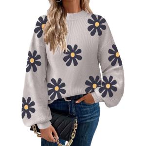 imageZeagoo Sweaters for Women 2025 Fashion Trendy Long Sleeve Turtleneck Pullover Lantern Knit Sweater TopsApricotflower