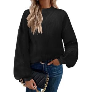 imageZeagoo Sweaters for Women 2025 Fashion Trendy Long Sleeve Turtleneck Pullover Lantern Knit Sweater TopsBlack