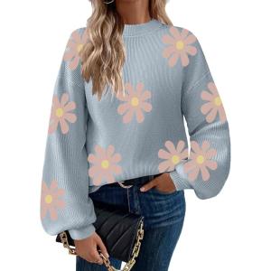 imageZeagoo Sweaters for Women 2025 Fashion Trendy Long Sleeve Turtleneck Pullover Lantern Knit Sweater TopsBlueflower