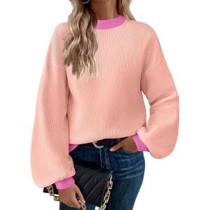 imageZeagoo Sweaters for Women 2025 Fashion Trendy Long Sleeve Turtleneck Pullover Lantern Knit Sweater TopsBright Pink