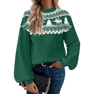 imageZeagoo Sweaters for Women 2025 Fashion Trendy Long Sleeve Turtleneck Pullover Lantern Knit Sweater TopsChristmas Green