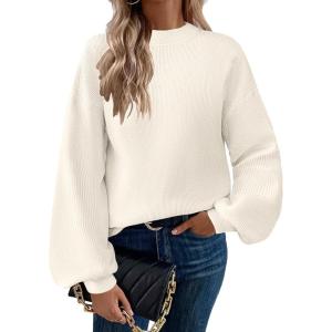 imageZeagoo Sweaters for Women 2025 Fashion Trendy Long Sleeve Turtleneck Pullover Lantern Knit Sweater TopsCream