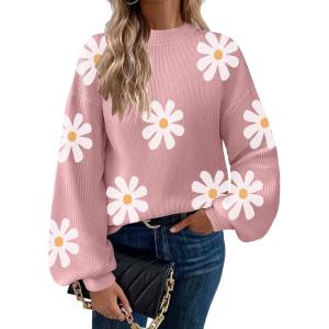imageZeagoo Sweaters for Women 2025 Fashion Trendy Long Sleeve Turtleneck Pullover Lantern Knit Sweater TopsPinkflower