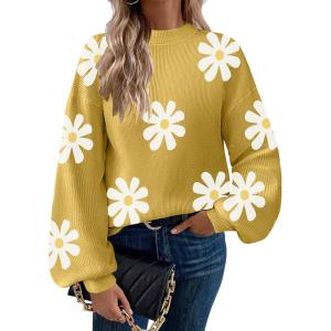 imageZeagoo Sweaters for Women 2025 Fashion Trendy Long Sleeve Turtleneck Pullover Lantern Knit Sweater TopsYellowflower