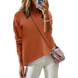 imageZeagoo Sweaters for Women Fall Outfits Trendy 2024 Long Sleeve Crew Neck Knit Pullover Sweater TopsBsolid Orange Long Sleeve