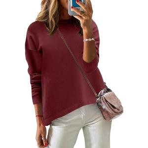 imageZeagoo Sweaters for Women Fall Outfits Trendy 2024 Long Sleeve Crew Neck Knit Pullover Sweater TopsBsolid Red Long Sleeve