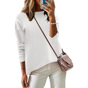 imageZeagoo Sweaters for Women Fall Outfits Trendy 2024 Long Sleeve Crew Neck Knit Pullover Sweater TopsBsolid White Long Sleeve
