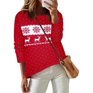 imageZeagoo Sweaters for Women Fall Outfits Trendy 2024 Long Sleeve Crew Neck Knit Pullover Sweater TopsChristmas Red