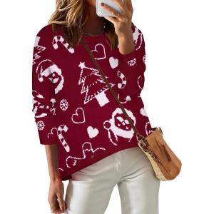 imageZeagoo Sweaters for Women Fall Outfits Trendy 2024 Long Sleeve Crew Neck Knit Pullover Sweater TopsChristmas Wine