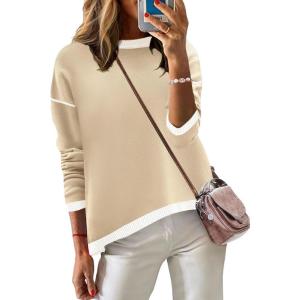 imageZeagoo Sweaters for Women Fall Outfits Trendy 2024 Long Sleeve Crew Neck Knit Pullover Sweater TopsColor Block 1 Long Sleeve