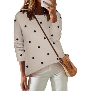 imageZeagoo Sweaters for Women Fall Outfits Trendy 2024 Long Sleeve Crew Neck Knit Pullover Sweater TopsDot Black