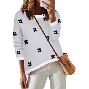 imageZeagoo Sweaters for Women Fall Outfits Trendy 2024 Long Sleeve Crew Neck Knit Pullover Sweater TopsFloral Black