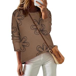 imageZeagoo Sweaters for Women Fall Outfits Trendy 2024 Long Sleeve Crew Neck Knit Pullover Sweater TopsPrinted Khaki