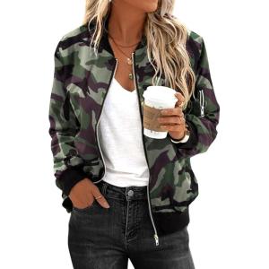 imageZeagoo Womens Bomber Jacket Casual Coat Zip Up Outerwear Windbreaker with Pockets SXXLCamouflage Green