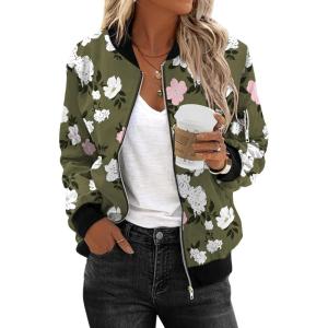 imageZeagoo Womens Bomber Jacket Casual Coat Zip Up Outerwear Windbreaker with Pockets SXXLFlower 2
