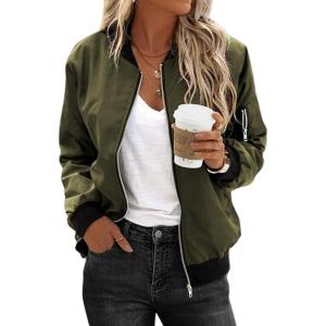 imageZeagoo Womens Bomber Jacket Casual Coat Zip Up Outerwear Windbreaker with Pockets SXXLGreen