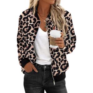 imageZeagoo Womens Bomber Jacket Casual Coat Zip Up Outerwear Windbreaker with Pockets SXXLLeopard Print