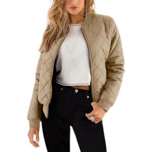 imageZeagoo Womens Bomber Jacket Casual Coat Zip Up Outerwear Windbreaker with Pockets SXXLZkhaki