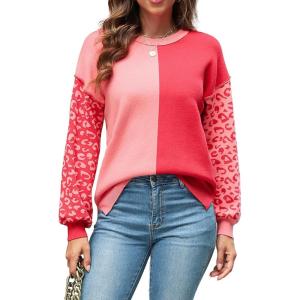 imageZeagoo Womens Striped Oversized Sweater 2024 Crew Neck Long Sleeve Knitted Color Block Casual Loose Pullover TopPeachred