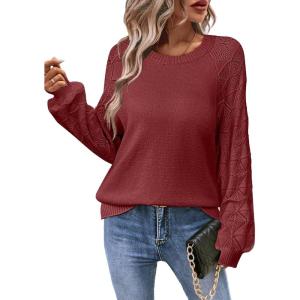 imageZeagoo Womens Sweaters 2024 Long Sleeve Crew Neck Lightweight Pullover Knitted Fall Fashion TopsRed