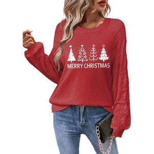 imageZeagoo Womens Sweaters 2024 Long Sleeve Crew Neck Lightweight Pullover Knitted Fall Fashion TopsSd Red Tree