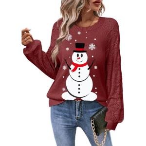imageZeagoo Womens Sweaters 2024 Long Sleeve Crew Neck Lightweight Pullover Knitted Fall Fashion TopsSd Snowman