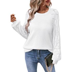 imageZeagoo Womens Sweaters 2024 Long Sleeve Crew Neck Lightweight Pullover Knitted Fall Fashion TopsWhite
