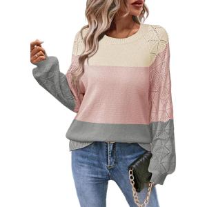 imageZeagoo Womens Sweaters 2024 Long Sleeve Crew Neck Lightweight Pullover Knitted Fall Fashion TopsZ1 Pink