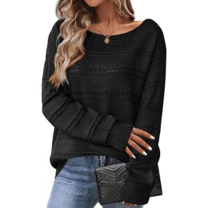 imageZeagoo Womens Sweaters Cute Long Sleeve Off The Shoulder Pullover Tops Hollow Out Crochet Dressy Casual OutfitsAblack