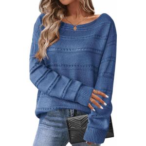 imageZeagoo Womens Sweaters Cute Long Sleeve Off The Shoulder Pullover Tops Hollow Out Crochet Dressy Casual OutfitsAblue