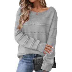 imageZeagoo Womens Sweaters Cute Long Sleeve Off The Shoulder Pullover Tops Hollow Out Crochet Dressy Casual OutfitsAgray