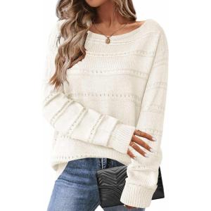imageZeagoo Womens Sweaters Cute Long Sleeve Off The Shoulder Pullover Tops Hollow Out Crochet Dressy Casual OutfitsAwhite