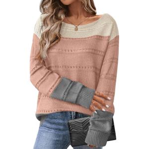 imageZeagoo Womens Sweaters Cute Long Sleeve Off The Shoulder Pullover Tops Hollow Out Crochet Dressy Casual OutfitsBeigepinkgray