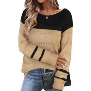 imageZeagoo Womens Sweaters Cute Long Sleeve Off The Shoulder Pullover Tops Hollow Out Crochet Dressy Casual OutfitsMocha Brownblack