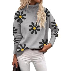 imageZeagoo Womens Turtleneck Sweater 2024 Fall Winter Chunky Knitted Pullover High Low Hem Trendy Basic Jumper TopApricot Flower