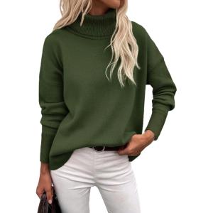 imageZeagoo Womens Turtleneck Sweater 2024 Fall Winter Chunky Knitted Pullover High Low Hem Trendy Basic Jumper TopArmy Green