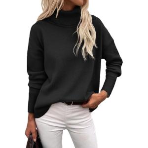 imageZeagoo Womens Turtleneck Sweater 2024 Fall Winter Chunky Knitted Pullover High Low Hem Trendy Basic Jumper TopBlack