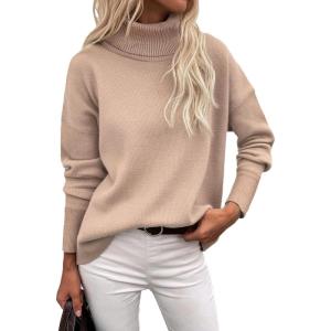 imageZeagoo Womens Turtleneck Sweater 2024 Fall Winter Chunky Knitted Pullover High Low Hem Trendy Basic Jumper TopKhaki