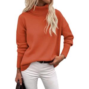 imageZeagoo Womens Turtleneck Sweater 2024 Fall Winter Chunky Knitted Pullover High Low Hem Trendy Basic Jumper TopOrange