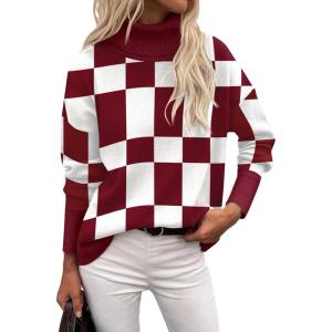 imageZeagoo Womens Turtleneck Sweater 2024 Fall Winter Chunky Knitted Pullover High Low Hem Trendy Basic Jumper TopPlumplaid