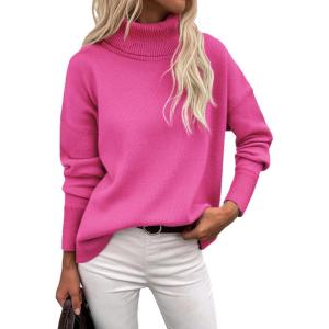 imageZeagoo Womens Turtleneck Sweater 2024 Fall Winter Chunky Knitted Pullover High Low Hem Trendy Basic Jumper TopRose