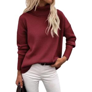 imageZeagoo Womens Turtleneck Sweater 2024 Fall Winter Chunky Knitted Pullover High Low Hem Trendy Basic Jumper TopWine Red