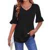 imageZeagoo Womens Tops Casual V Neck Shirts Floral Solid Blouse Ruffle Tunics 34 Sleeve Tshirt SXXLBlack