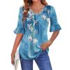imageZeagoo Womens Tops Casual V Neck Shirts Floral Solid Blouse Ruffle Tunics 34 Sleeve Tshirt SXXLBlue Painting