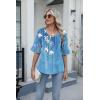 imageZeagoo Womens Tops Casual V Neck Shirts Floral Solid Blouse Ruffle Tunics 34 Sleeve Tshirt SXXLBlue Painting