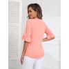 imageZeagoo Womens Tops Casual V Neck Shirts Floral Solid Blouse Ruffle Tunics 34 Sleeve Tshirt SXXLCoral