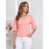 imageZeagoo Womens Tops Casual V Neck Shirts Floral Solid Blouse Ruffle Tunics 34 Sleeve Tshirt SXXLCoral